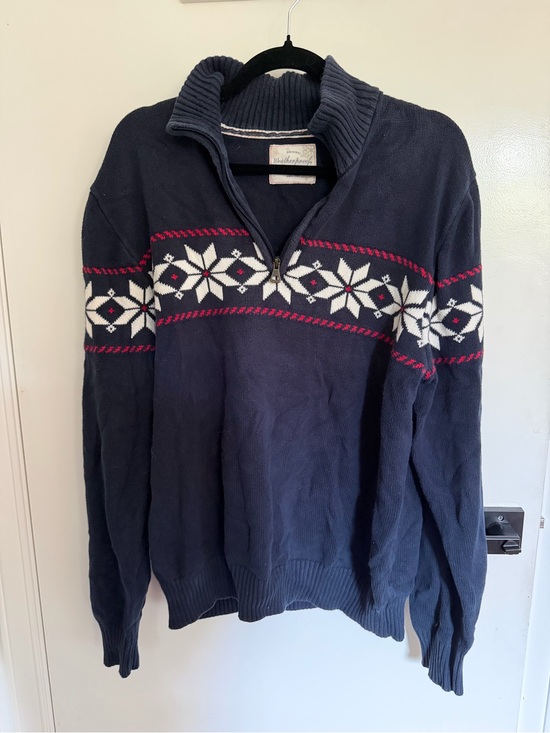 Weatherproof Other - Weatherproof Navy Half-Zip Fair Isle Sweater with White and Red Accents